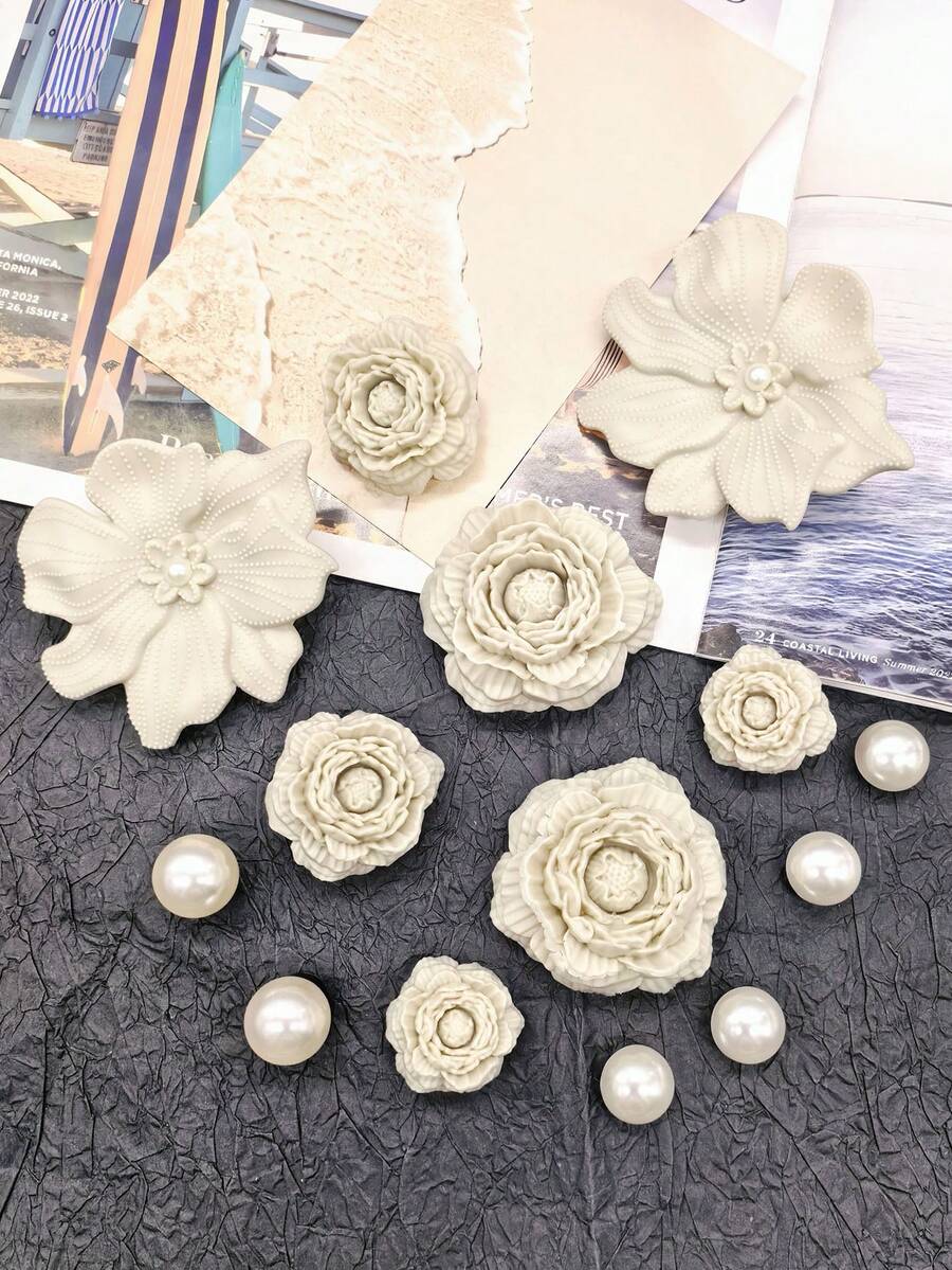14er Set Vintage einfarbige 3D Blumen PVC Schuh-Charms Barock Rose Clog Schuh-Schnallen DIY Dekoration Kunstperlen Schuh-Clips