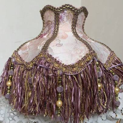 Elegant Palace Style Vintage Gold Trim Lavender Tassel Lamp Shade