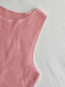 Nuevo vestido de punto para mujer Primavera/Verano 2026, vestido de punto casual de vacaciones sin mangas con flecos, diseño de dobladillo con flecos texturizados, adecuado para la playa, citas, fiestas de cumpleaños, uso independiente o en capas - Rosa Pálido - Ver 6