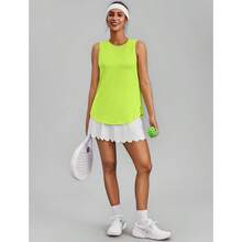 PINSPARK Workout Tops For Women Sleeveless Athletic Tank Tops UPF 50+ Running Tanks With Side Slits Loose Fit Gym Yoga Shirt - Lime Green - View 6