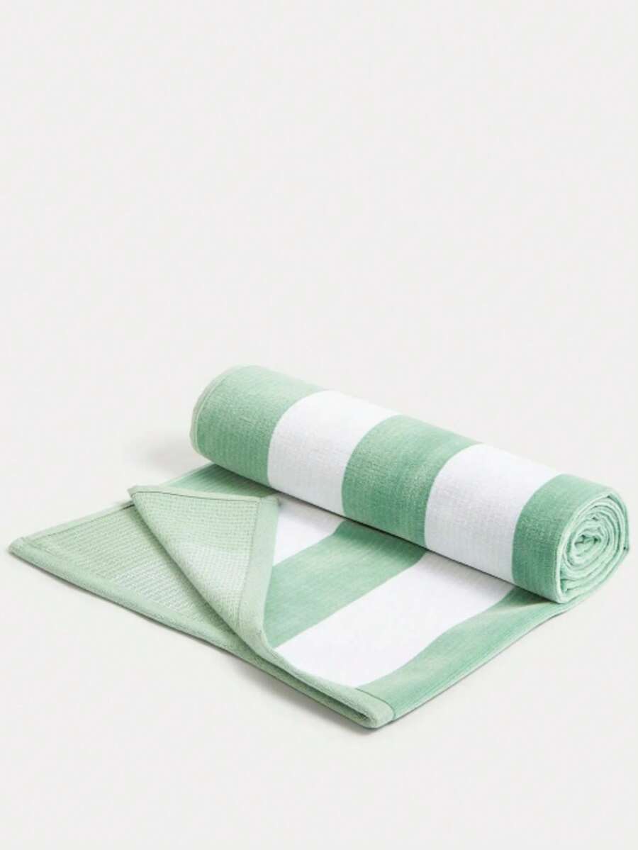 100% Cotton Striped Beach Towel - Sand-Free & Ultra Absorbent - Mint Green - View 1