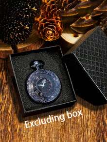 1pc Casual Alloy Material Fashion Roman Numerals Cover Retro Pocket Watch - Black - View 4