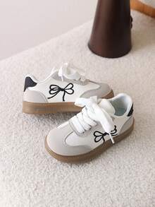 1 Pair Girls' Lightweight Anti-Slip Bow Decor Casual Shoes, New Soft Sole Hook And Loop Sneakers, Versatile - White - View 3