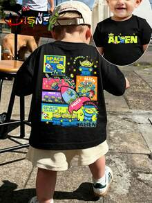 Disney Licensed Street Style Toy Story Alien Art Print Kids' T-Shirt, Bold Cute Cartoon Graphic Tee With "Alien" Text, Perfect For Everyday Wear, Casual Meetups, Themed Outings And Urban Street Style, Shipped From Local Warehouse - màu đen - Xem 1