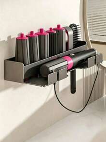 1pc Drill-Free Hair Curler Holder Bathroom Hair Dryer Storage Rack Stainless Steel Dual-Use Drill-Free Storage Rack - Multicolor - View 3