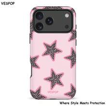 VESPOP Estuche de teléfono duro 2 en 1 brillante con patrón de estampado de leopardo rosa de moda, compatible con , 11/12/13/14/15/16/17 Pro Max, regalo de estuche de teléfono para parejas - Rosa - Ver 1