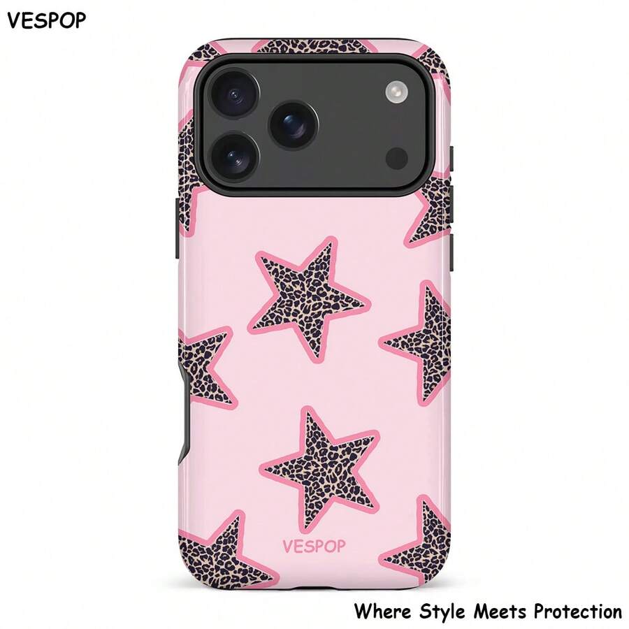 VESPOP Estuche de teléfono duro 2 en 1 brillante con patrón de estampado de leopardo rosa de moda, compatible con , 11/12/13/14/15/16/17 Pro Max, regalo de estuche de teléfono para parejas - Rosa - Ver 1