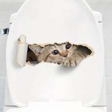1 Peça Adesivo Criativo de Assento de Vaso Sanitário 3D em Formato de Gato, Design de Gato Fofo, Fácil Instalação, Decoração Realista de Banheiro de Gato, Adequado para Casa, Banheiro, Amantes de Gatos, Presente de Halloween - Multicolorido - Visão 10