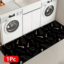1pc Minimalist Cartoon Kitchen Utensil Pattern Linen Kitchen Rug, Bathroom Mat, Doormat, 3D Printed Rectangle Carpet For Living Room, Bedroom, Hallway, Bathroom, Laundry Room - Polyester Carpet For Indoor And Outdoor Home Decor - Multicolor - View 12