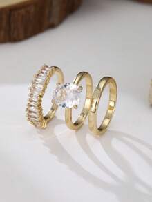 3 chiếc nhẫn mạ vàng hình bầu dục đính đá Zirconia tổng hợp lấp lánh, sang trọng dành cho nữ, thích hợp làm quà tặng trang sức dự tiệc cưới. - nhẫn - Xem 10