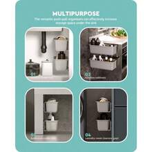 Baffect - 2 organizadores para debajo del fregadero, organizador de armario extraíble de plástico, cajones de almacenamiento deslizantes para cocina, baño o debajo del fregadero gris - Gris - Ver 4