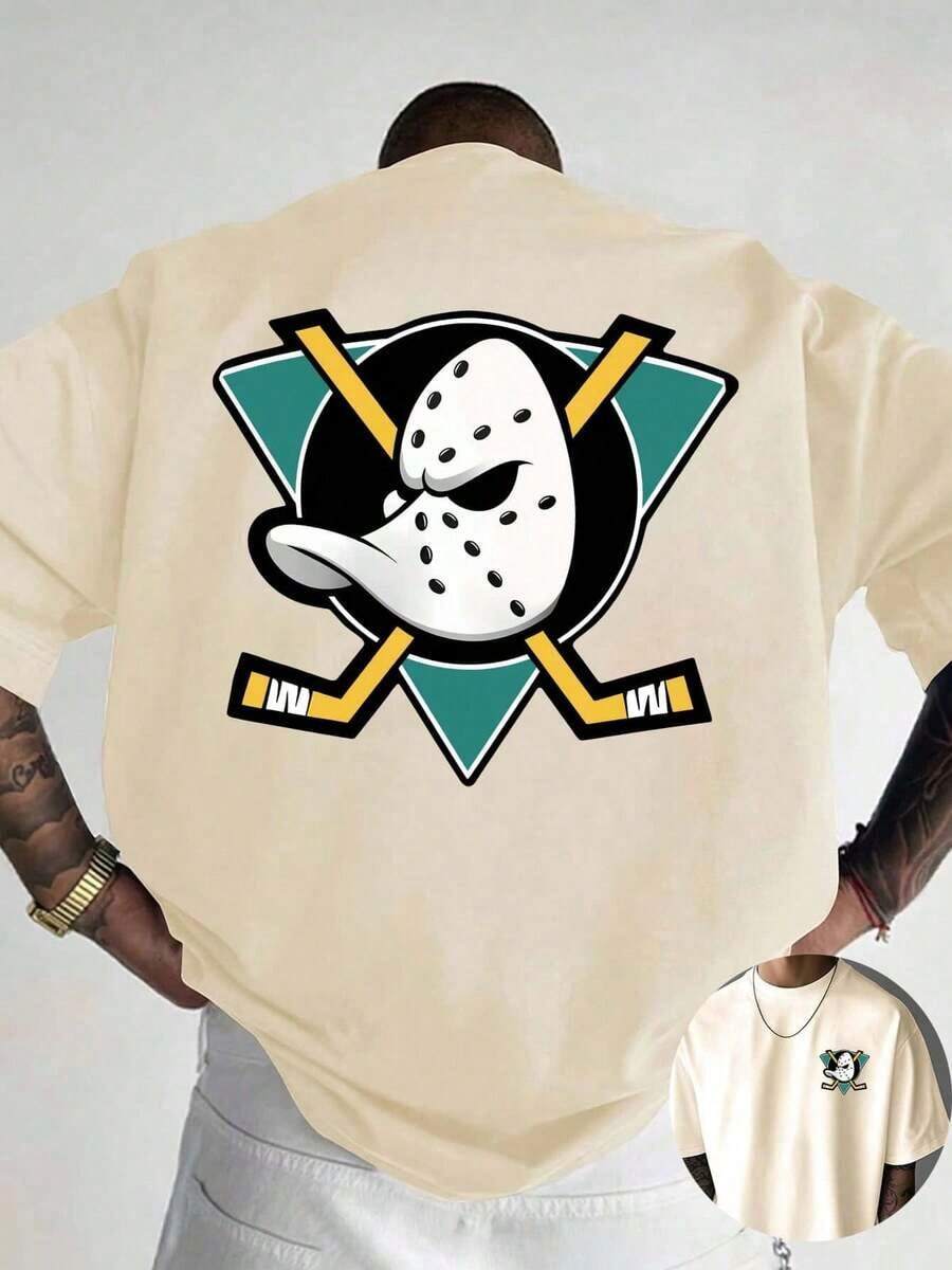 Réplica de camisetas gráficas deportivas americanas para hombre con logotipo de pato de hockey sobre hielo, camiseta con diseño retro, interpretación de los deportes y el tiempo, cuello redondo, versión clásica, suave y cómoda, unisex, colección de camisetas de estilo casual, tela microelástica, para verano. Camiseta unisex de algodón holgada de manga corta y cuello redondo estilo vintage urbano - Albaricoque - Ver 1