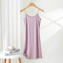 Minivestido holgado para mujer, tela ligera de seda helada, perfecto para el verano, falda exterior de moda 2024 - Negro corto - Ver 4