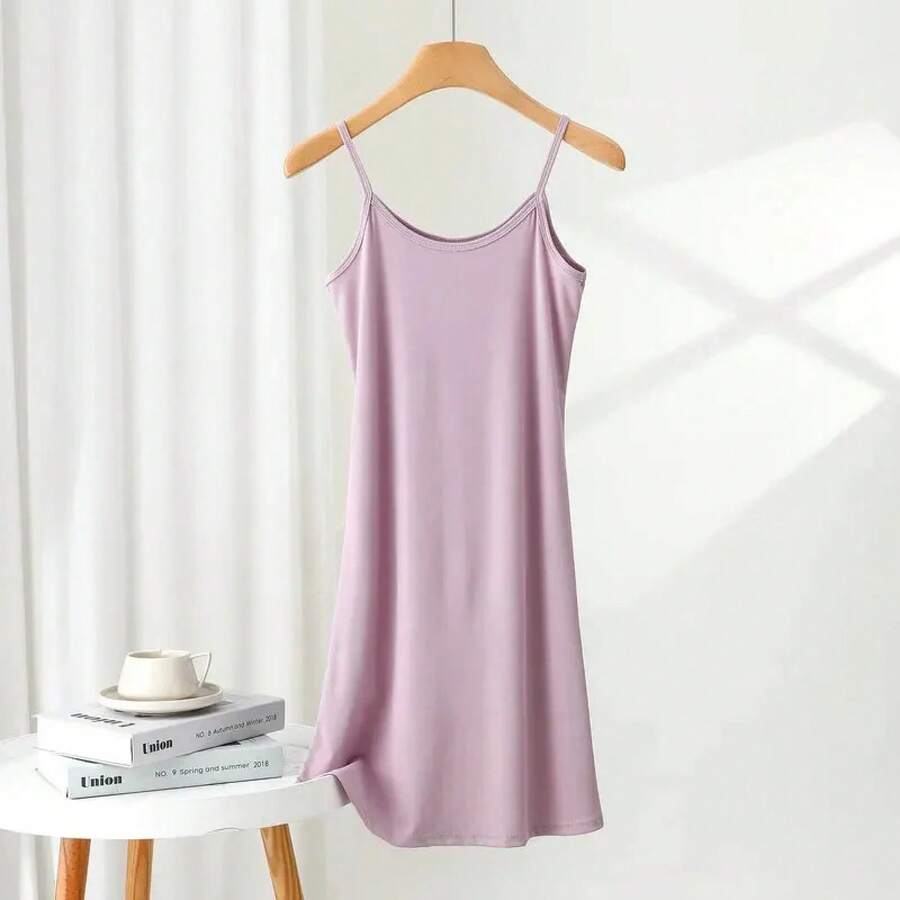 Minivestido holgado para mujer, tela ligera de seda helada, perfecto para el verano, falda exterior de moda 2024 - Taro corto morado - Ver 1