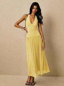 Women's Classic Polka Dot Printed Sleeveless Long Dress Casual Slim Fit Maxi Dress Elegant Summer Outfit For Vacation Beach Wedding Guest Party Daily Casual Wear - 黃色 - 查看 12