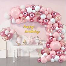 50pcs Pink Balloon And Aluminum Foil Sequin Balloon Garland Arch Kit, For Princess Theme Wedding Decor, Birthday Party Decor, Anniversary Decor, Graduation Decor, Holiday Decor, Shower Decor, Indoor Outdoor Decor, Home Room Decor - 18 YEARS - View 3