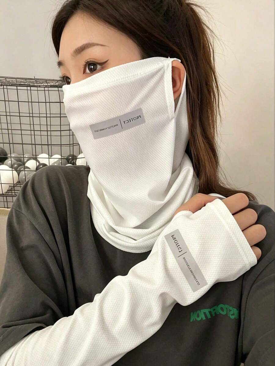 两件套女士防晒颈套和袖套，采用冰丝面料，具有防晒、速干、透气和降温功能。颈套可遮盖面部、颈部和耳朵，袖套可保护手臂免受有害紫外线伤害。轻便且富有弹性，适合女性和女孩，非常适合骑行、徒步、驾驶和日常使用，也适合海滩和度假穿着。 - 多色 - 查看 1