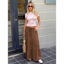 Women Solid Color High Waist Tie Ruffled Hem Maxi Skirt - 咖啡棕 - 查看 4