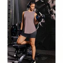 PINSPARK Workout Tops For Women Sleeveless Athletic Tank Tops UPF 50+ Running Tanks With Side Slits Loose Fit Gym Yoga Shirt - Warm Ash Grey - View 6