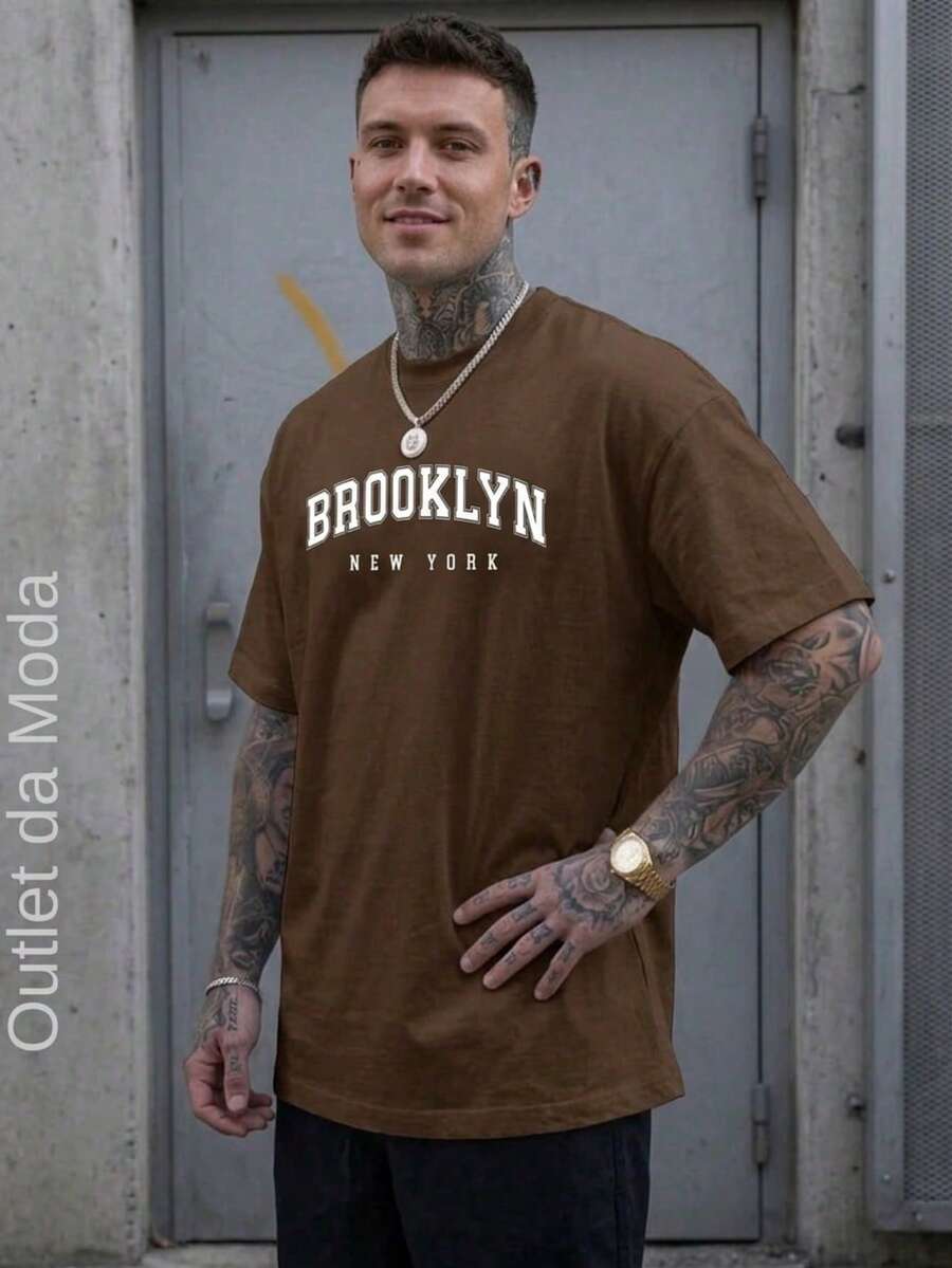 BROOKLYN BCO Men's T-Shirt 100% Cotton Premium Mesh Shirt - Óxido marrón - Ver 1