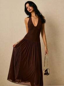 Women's Classic Polka Dot Printed Sleeveless Long Dress Casual Slim Fit Maxi Dress Elegant Summer Outfit For Vacation Beach Wedding Guest Party Daily Casual Wear - 棕色 - 查看 2