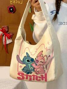 Disney 史迪奇创意斜挎包，大容量动漫包，星际宝贝图案，迪士尼单肩包，笔记本电脑包，笔记本电脑包，学生手提包，文具收纳包，女孩背包，帆布包 - 方形 - 查看 12