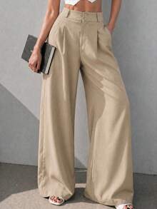 Women's Casual High Waist Wide Leg Pants With Pockets - 米色 - 查看 1