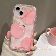 Painted Graffiti 1pc Cute Peach-Colored Soft Silicone Transparent Protective Case Compatible With Apple 17 Pro - Pink - View 4