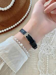 1pc Women's Fashion High-End Quartz Wrist Watch With Roman Numeral Oval Fully Paved Diamonds, Versatile Stylish - Black - View 6