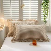 Bộ 1 cặp vỏ gối cotton 48x74cm, chất liệu cotton đã qua xử lý, kèm ruột gối bằng da thật và lớp lót, vỏ gối 100% cotton. - A - Xem 9
