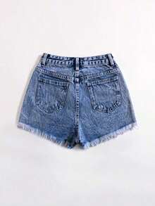 Washed Frayed Hem Denim Shorts For Summer - Negro - Ver 7