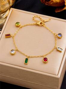 RAYQUEEN 1pc Colorful Dopamine Molecule Stainless Steel Necklace, Suitable For Daily Wear And Gift Giving - Yellow Gold - View 6