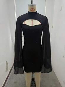 2025 vestido de gasa con perlas y cuello redondo para mujer europea y americana - Sí - Ver 2