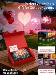 Valentine's Day Solar Lamp / Outdoor LED Lamp - Colorful Sparkling Garden Lamp, Elegant Fireworks Design, Romantic Outdoor Decorative Lawn Lamp, Stainless Steel Waterproof Material, Suitable For Gardens, Patios, Porches, Weddings, Parties, Gifts - Multicolor - View 3