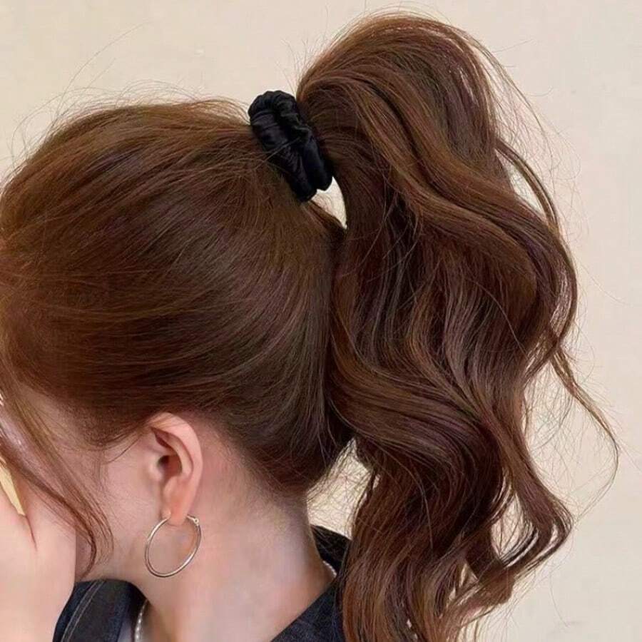 4件套100%纯天然真丝女士发圈高级卷发器 - 黑色 - 查看 1