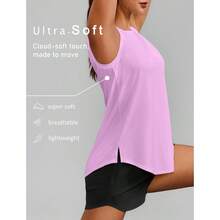 PINSPARK Workout Tops For Women Sleeveless Athletic Tank Tops UPF 50+ Running Tanks With Side Slits Loose Fit Gym Yoga Shirt - Light Pink - View 4