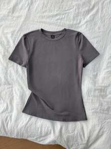 Set de 3 camisetas de cuello redondo de manga corta de ajuste ceñido para mujer, 95% algodón, en negro, blanco y gris, adecuadas para todas las estaciones, interior y exterior, con estilo vintage y lindo para verano, para salidas de verano, en casa, vuelta al colegio, otoño, camisetas básicas versátiles para mujer en paquete de 3 unidades - Multicolor 8 - Ver 6