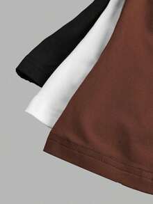 Conjunto de 3 piezas de camisetas de manga larga de ajuste ceñido con cuello redondo, estilo minimalista casual, 95% algodón, para mujer - Multicolor 11 - Ver 9