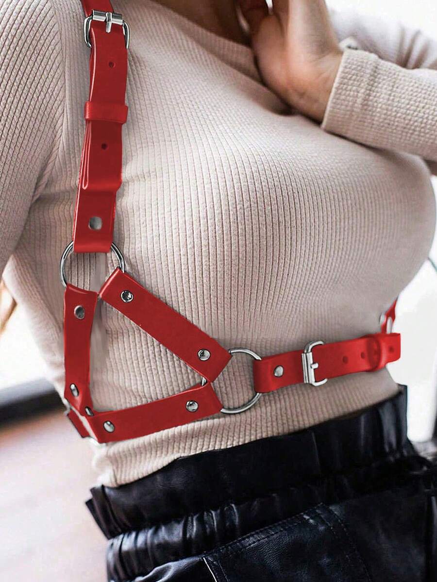 1pc Women's Gothic Style Red Leather Suspender, Renaissance Halloween Accessory, Suitable For Costume Matching And Party Wear - Red - View 1