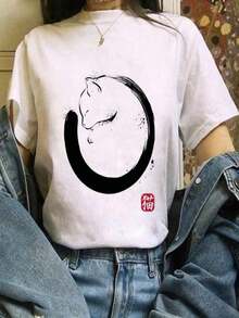 Japanese Anime T-Shirt Women's Harajuku Ullzang T-Shirt Retro Aesthetic Cartoon T-Shirt For Girls 90s Top T-Shirt - 白色 8 - 查看 1