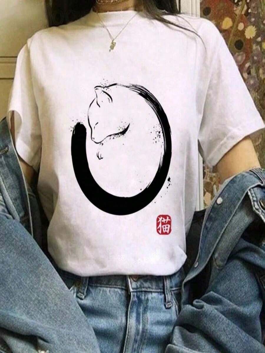 Japanese Anime T-Shirt Women's Harajuku Ullzang T-Shirt Retro Aesthetic Cartoon T-Shirt For Girls 90s Top T-Shirt - 白色 8 - 查看 1