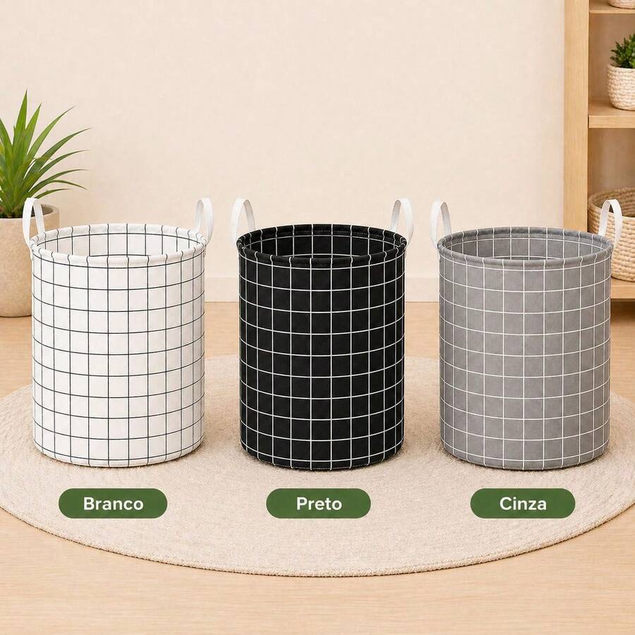 Foldable Checkered Laundry Basket With Handles, Multipurpose Organizer For Laundry Room, Bedroom, Bathroom - Preto Branco Cinza - View 1