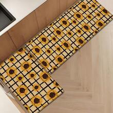 1 pieza Alfombra de lino con estampado de girasol y cuadros, alfombra de baño, felpudo, alfombra rectangular impresa en 3D para sala de estar, dormitorio, pasillo, baño, lavandería - Alfombra de poliéster, apta para decoración interior y exterior del hogar - Multicolor - Ver 1