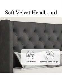Modern Velvet Upholstered Bed Frame With Curved Wingback Design, Wooden Platform Bed Frame For Bedroom,No Box Spring Needed, Easy Assembly, Full Bed Frame/ Queen Bed Frame/ King Bed Frame/ Full Size Bed Frame/ Queen Size Bed Frame/ King Size Bed Frame,Pink/ White/ Grey - Dark Grey - View 4