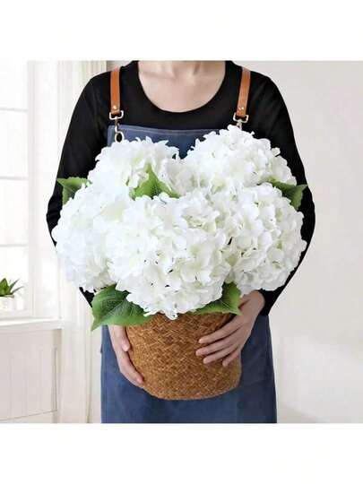 1/5 Pcs Realistic White Silk Hydrangea - Large Artificial Flower Bouquet, Table Centerpiece, Wedding Decor, Restaurant, Living Room, Bedroom Decor Fake Flowers, For Valentine's Day, Diwali, Party Supplies, Valentine's Day Gift, Birthday Gift, Graduation Gift