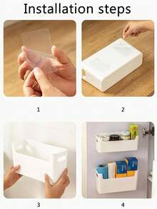 1/2pcs Practical Wall-Mounted Transparent Storage Boxes, Hole-Free Design, Durable Plastic Material, Easy To Install And Clean, Suitable For Kitchen Storage/Bathroom Organization/Desktop Storage/Cabinet Door Hanging Organizer - Clear - View 4