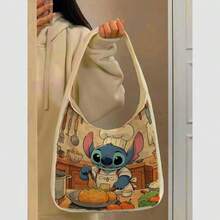 Disney 史迪奇创意斜挎包，大容量动漫包，星际宝贝图案，迪士尼单肩包，笔记本电脑包，笔记本电脑包，学生手提包，文具收纳包，女孩背包，帆布包 - 方形 - 查看 13