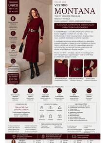 Women's Midi Dress In Mousse Knit, Long Sleeves With Braided Detail, Fitted Waist, Elegant, Winter, Premium, Casual, Party, Work, Travel - 咖啡棕色 - 查看 10