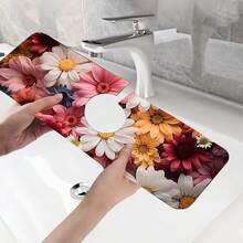1pc Flower Theme Pattern Sink Drain Pad, Quick-Drying Diatomite Bathroom Faucet Pad, Trimmable Holiday Decorations, Household Kitchen Drain Pad, Washbasin Protection Pad, Suitable For All Kinds Of Faucets In Bathroom And Kitchen. - Multicolor - View 9