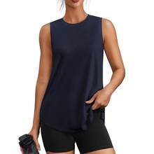PINSPARK Workout Tops For Women Sleeveless Athletic Tank Tops UPF 50+ Running Tanks With Side Slits Loose Fit Gym Yoga Shirt - Dark Navy - View 1